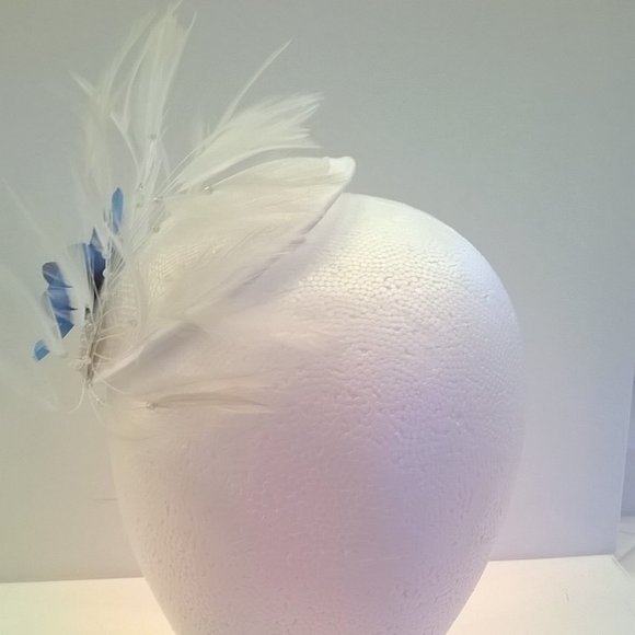 Blue Silk Orchid and White Feathers Fascinator